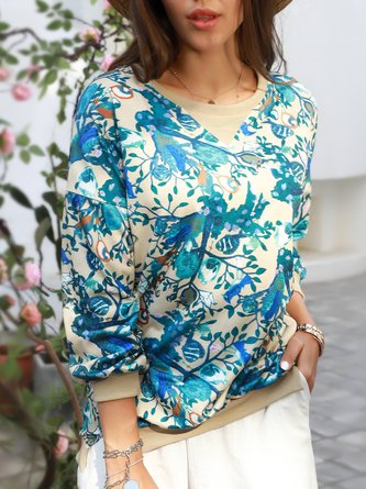 Flower Long Sleeve Holiday Shift Floral Shirts & Tops