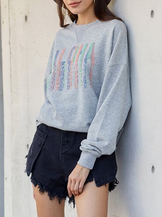 Gray Long Sleeve Crew Neck Letter Shirts & Tops