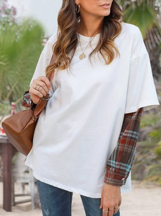Casual Shift Scoop Neckline Checkered Plaid Shirts & Tops