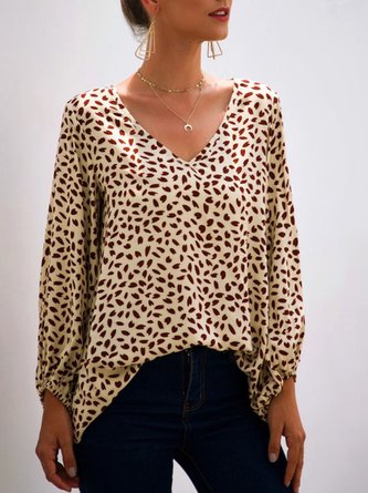 Graphic Printed Balloon Sleeve Work Casual Top