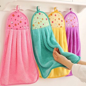 Cartoon Coral Fleece Kitchen Bathroom Hanging Suction Towel