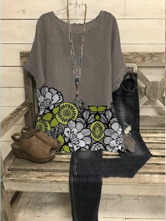 Gray Casual Floral Tops