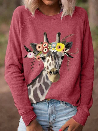 Women Giraffe Floral Print Sweatshirt