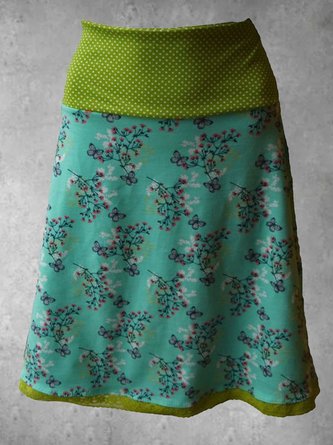 Plus Size Casual Vintage Cotton-Blend Floral Skirts