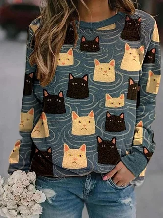 Long Sleeve Crew Neck Printed Sweatshirt