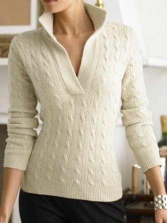 Apricot Long Sleeve Cotton-Blend Casual Sweater