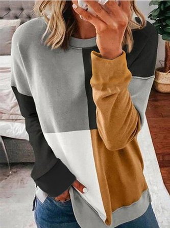 Gray Round Neck Long Sleeve Sweatshirt