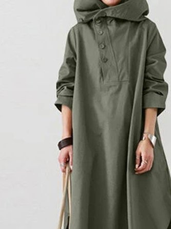 A-Line Long Sleeve Cotton Hoodie Dress