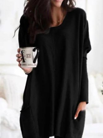 Casual Solid Long Sleeve Solid Top Tunics with Pockets