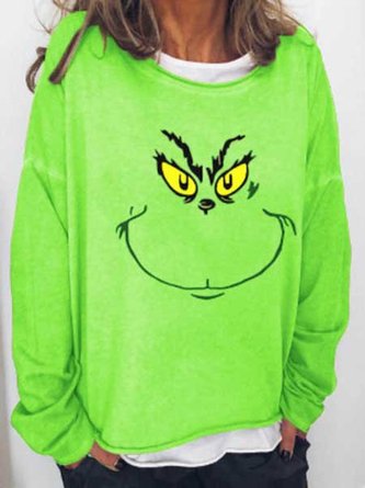 Green Cartoon Print Long Sleeve Sweatshirt