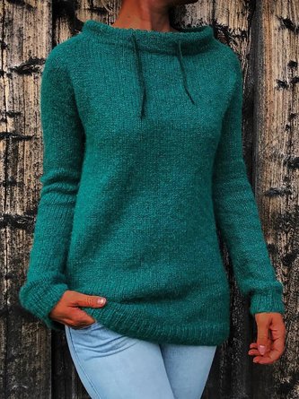 Boat Neck Knitted Long Sleeve Sweater