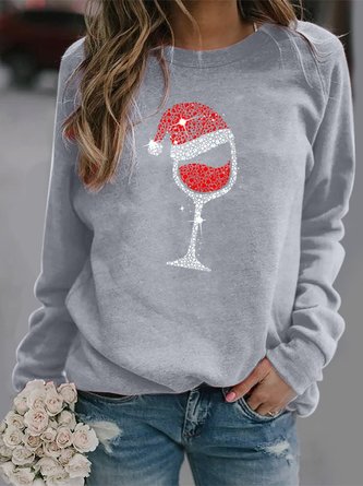 Casual Crew Neck Christmas Printed Tops