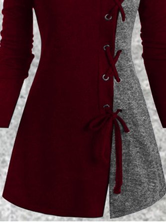 Solid Slit Long Sleeve Casual Weaving Dress