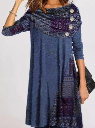 Cotton Round Neck Long Sleeve Knitting Dress