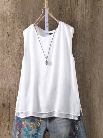 Cotton-Blend Sleeveless Shirt & Top