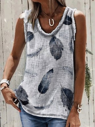 Leaves Sleeveless Shift Casual Top