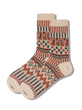 Trendy Retro Geometric Pattern Double Stitch Socks