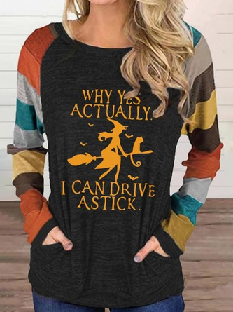 Casual Halloween Letter Round Neck Shirts & Tops