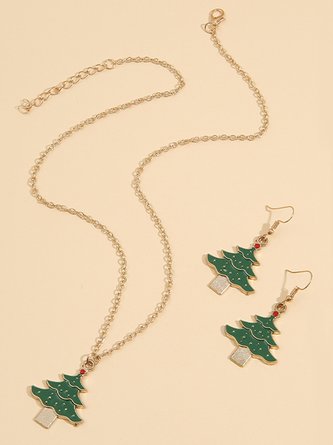 Simple Christmas Tree Earrings Necklace