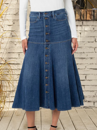 Casual Plain Denim Denim skirt