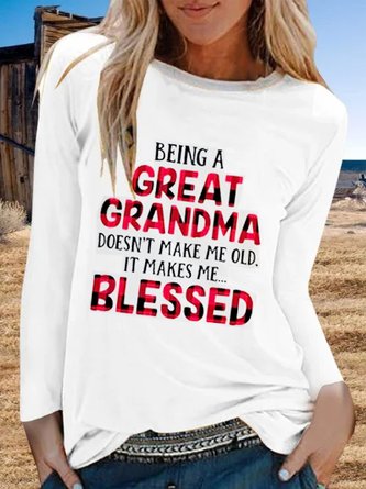 Blessed Crew Neck Cotton Blends Casual Shirts & Tops
