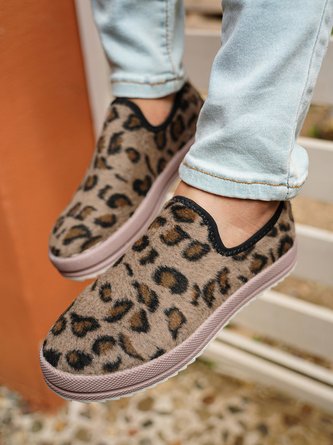 Brown-grey Leopard Print Mohair Casual Shoes