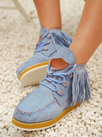 Studded Tassel Casual Moccasin Boots