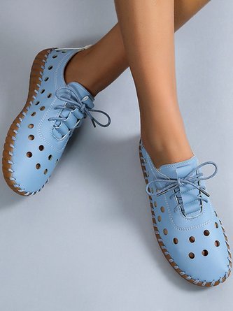 Hollow Vamp Woven Sole Lace-up Casual Shoes