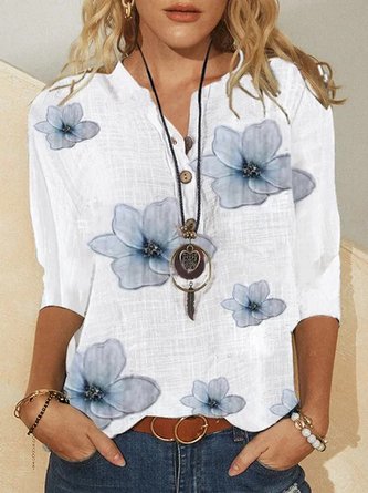 ANNIECLOTH Vintage Casual Floral Half Sleeve Woven Blouse