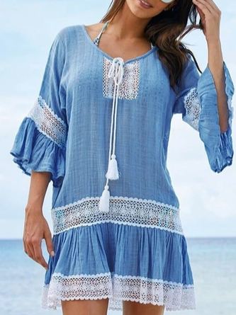 Lace Solid Vacation Dress