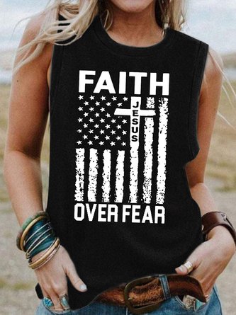 Letter Crew Neck Cotton Blend Sleeveless Casual Daily Summer Tank Top