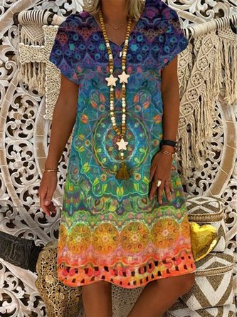 Tribal Short Sleeve Vintage Weaving Dress