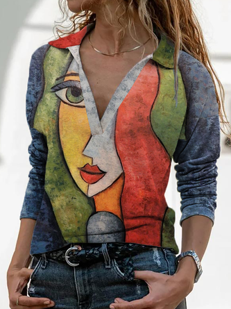 Long Sleeve Casual Abstract Shift Top