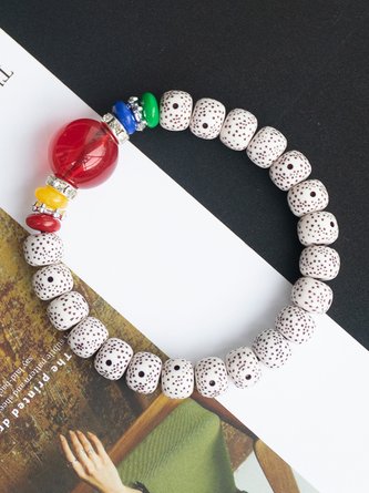 Boho Ethnic Vintage Beaded Red Gemstone Bracelet