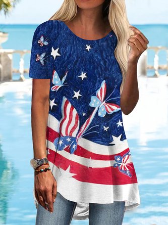 Holiday star flag day printed T-shirt Plus Size