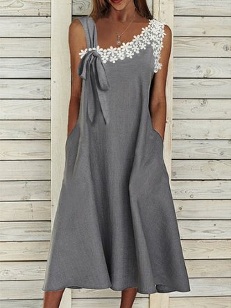Elegant Lace Asymmetrical Neck Sleeveless Knitting Dresses