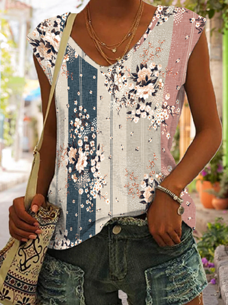 Women's Floral Casual Vacation Regular Fit V Neck Knit