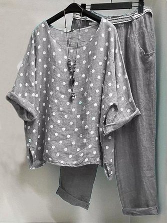 Cotton Blends Polka Dots Loosen Two Piece Sets
