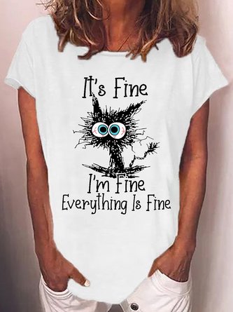 Letter Crew Neck Cotton Blend Long Sleeve Casual Daily Spring Fall T shirt