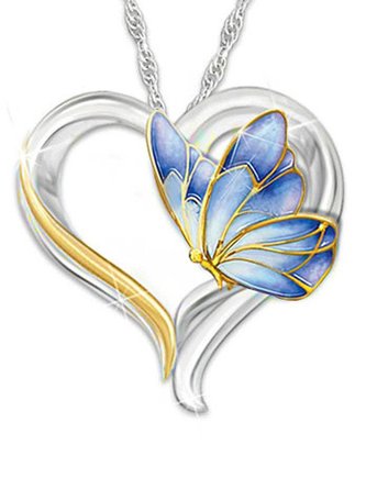 Blue/Red Heart Butterfly Necklace Dress Pendant