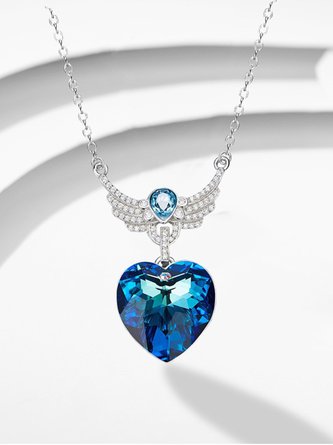 Heart of the Ocean Big Gem Wings Diamond Heart Sapphire Crystal Necklace