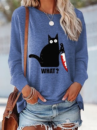 Casual Text Letters Crew Neck Loose Tops