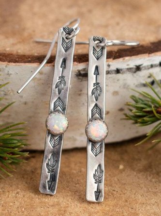 Boho Vintage Opal Opal Leaf Pattern Earrings Ethnic Jewelry