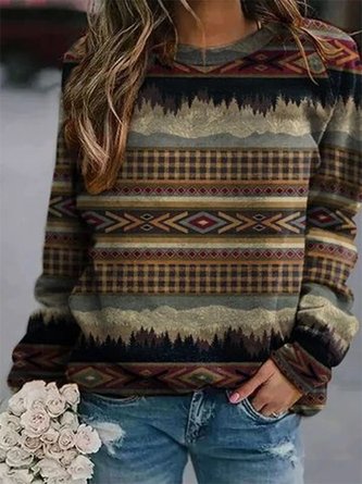 Casual Ethnic Autumn Spandex Daily Loose H-Line Medium Elasticity Regular Size Sweatshirts for Women