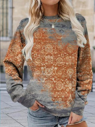 Casual Ethnic Autumn Polyester Loose Long sleeve Regular H-Line Regular Size Sweatshirts for Women