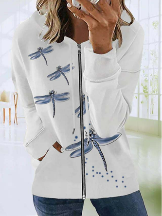 Casual Autumn Dragonfly Spandex Micro-Elasticity Long sleeve Off Shoulder Sleeve Regular Regular Size Sweatshirts for Women