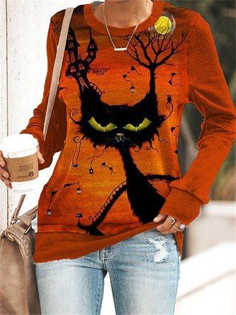Casual Halloween Autumn Regular Fit Long sleeve H-Line Regular Medium Elasticity Regular Size Sweatshirts for Women