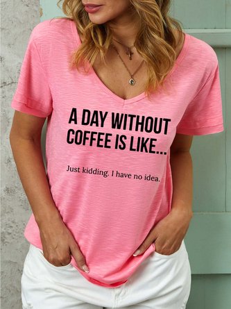 Text Letters V Neck Cotton Blend Short Sleeve Casual Daily Summer T shirt