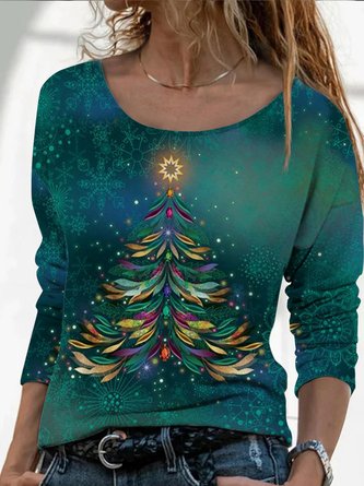 Gradient Christmas tree loose Pullover T-shirt