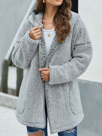 Plain hooded Plush coat